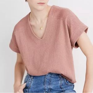 Ottoman Jacquard V-Neck Boxy Top - Size Small - Dusty Rose
